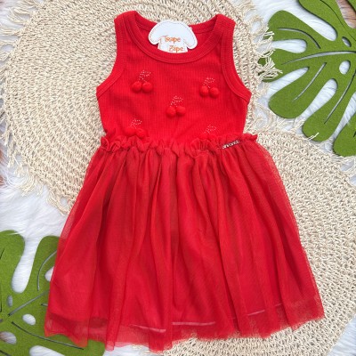 Vestido Cerejinhas de Pompom - Vermelho
